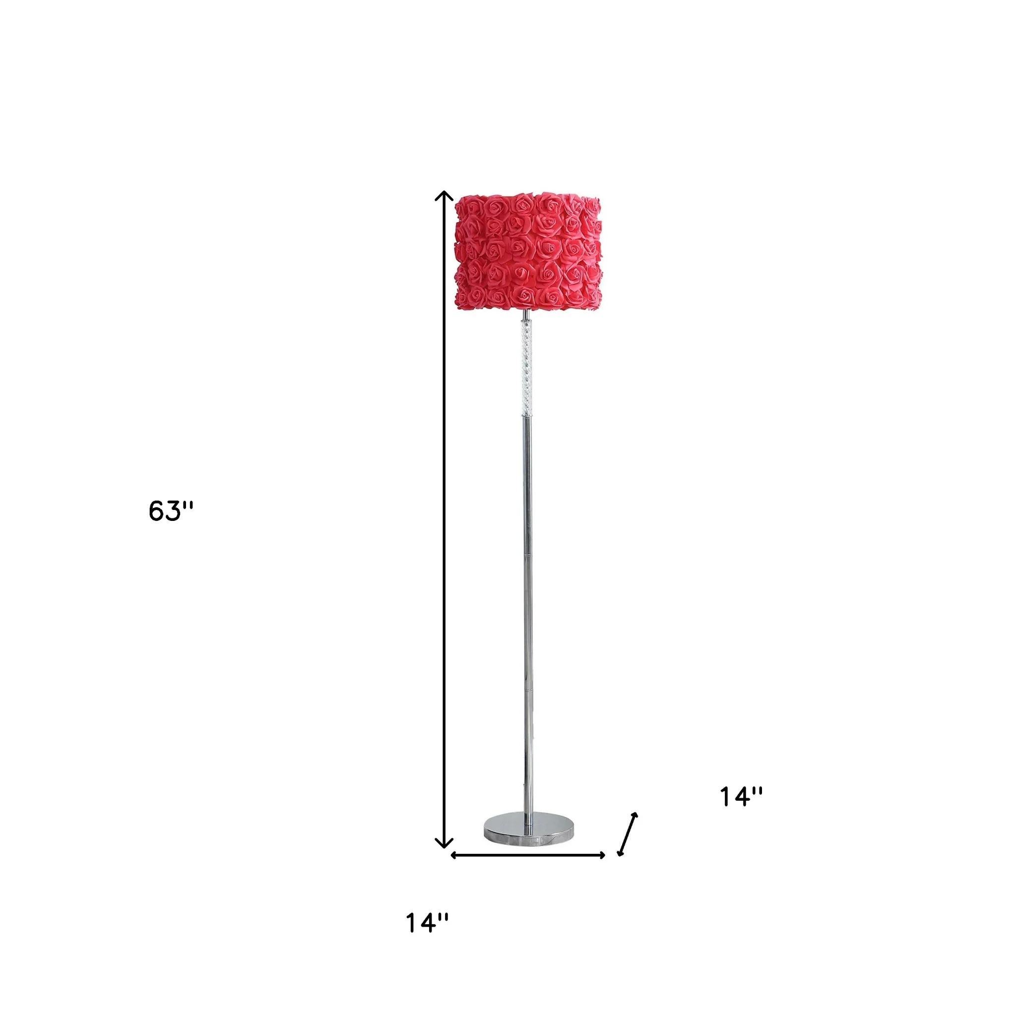63" Steel and Acrylic Floor Lamp With Red Flowers Fabric Drum Shade - Image 7