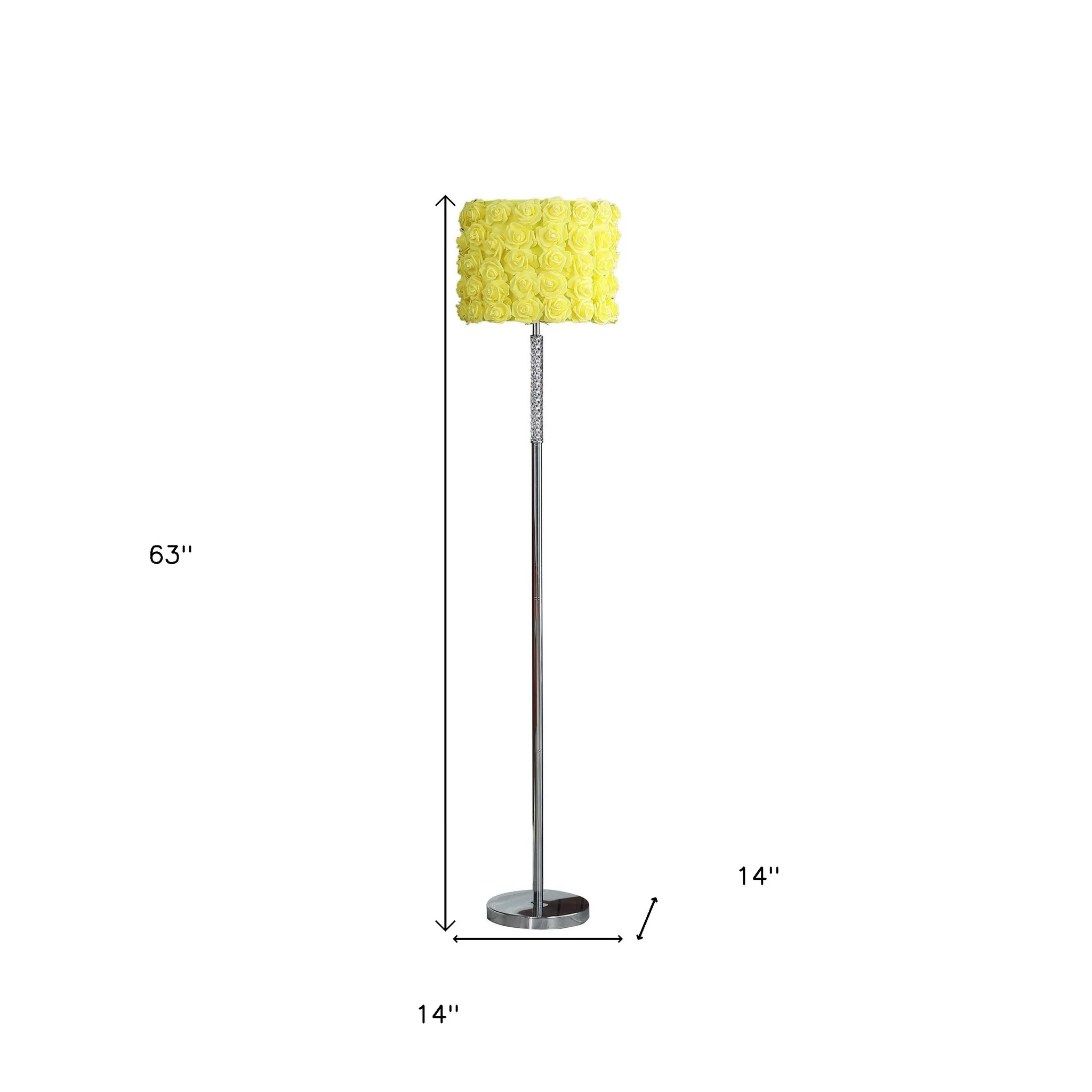 63" Steel and Acrylic Floor Lamp With Yellow Flowers Fabric Drum Shade - Image 7