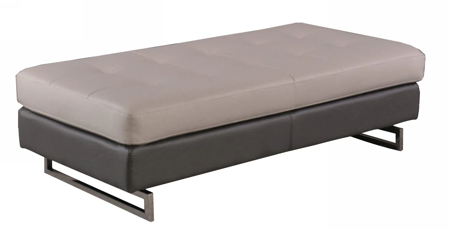 63" Taupe Faux Leather And Silver Ottoman - Image 2