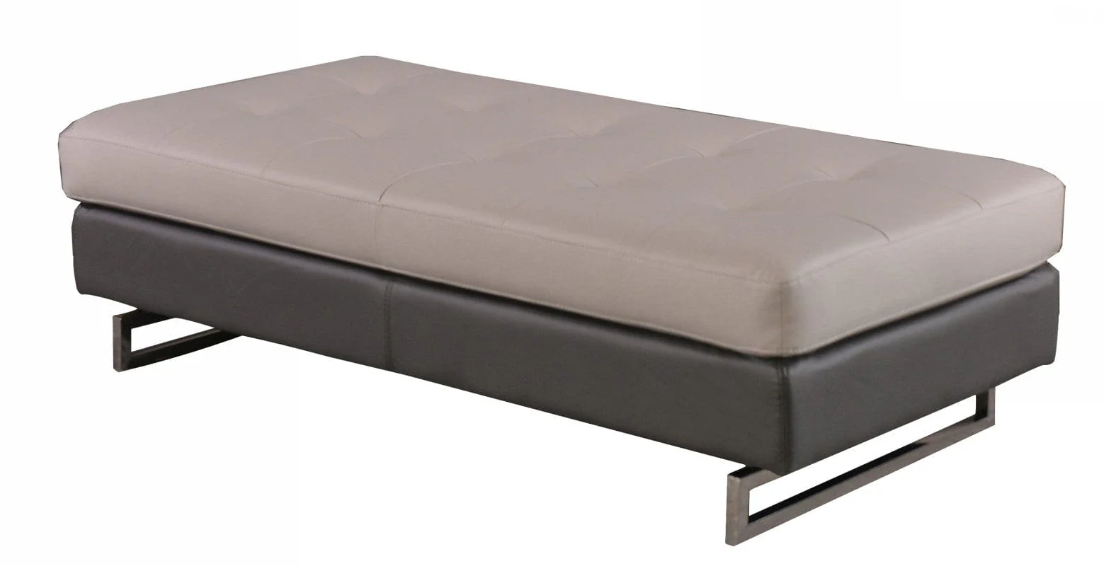 63" Taupe Faux Leather And Silver Ottoman - Image 3