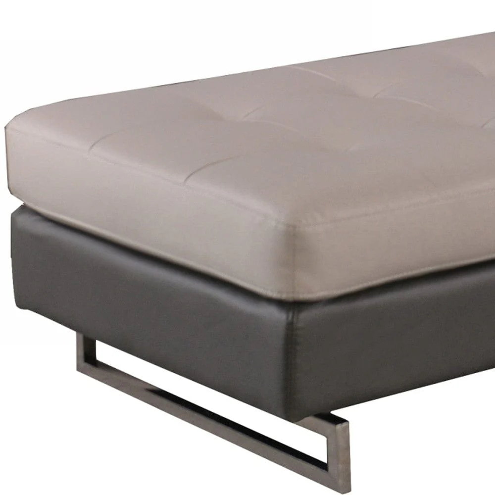 63" Taupe Faux Leather And Silver Ottoman - Image 4