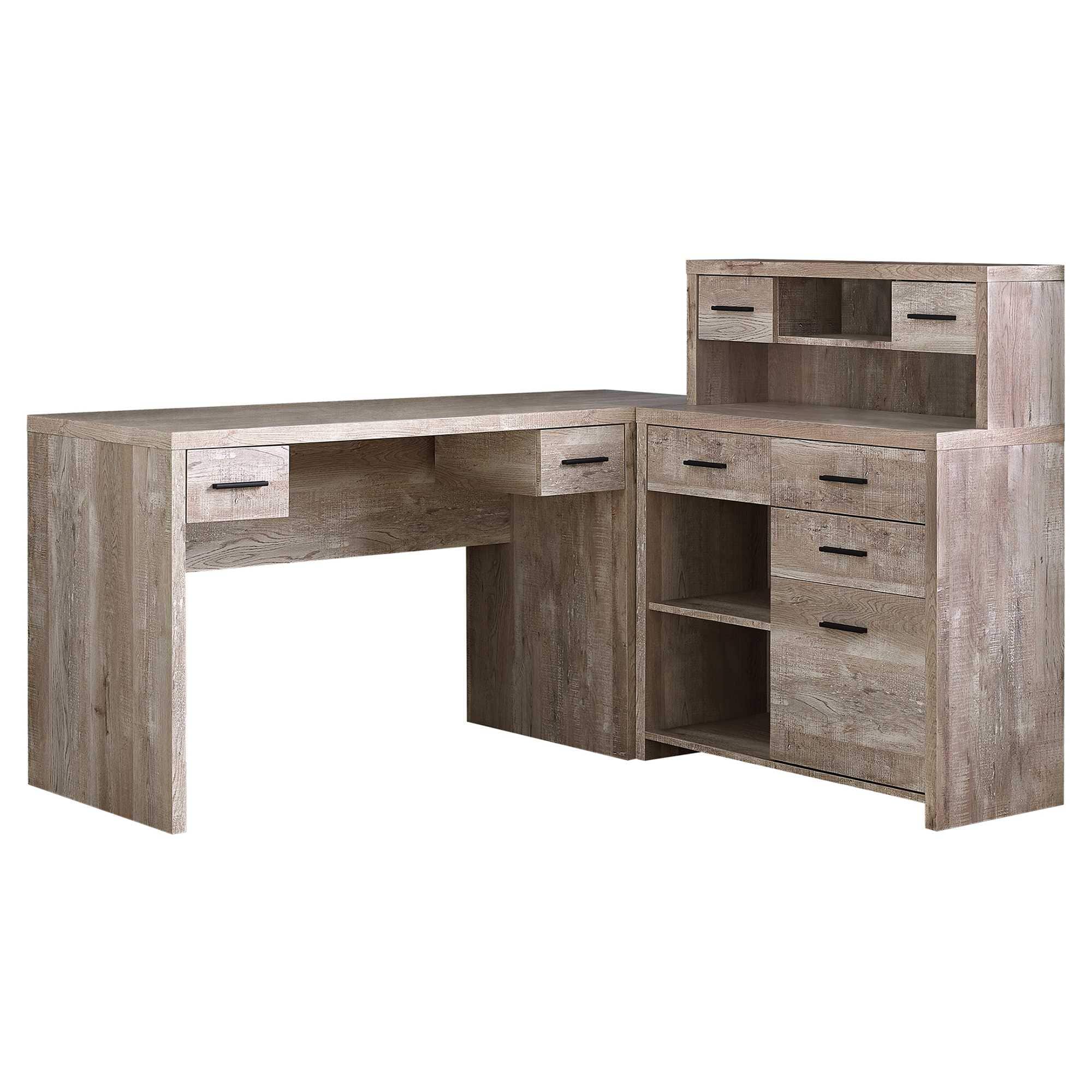 63" Taupe L Shape Computer Desk With Eight Drawers - Image 2