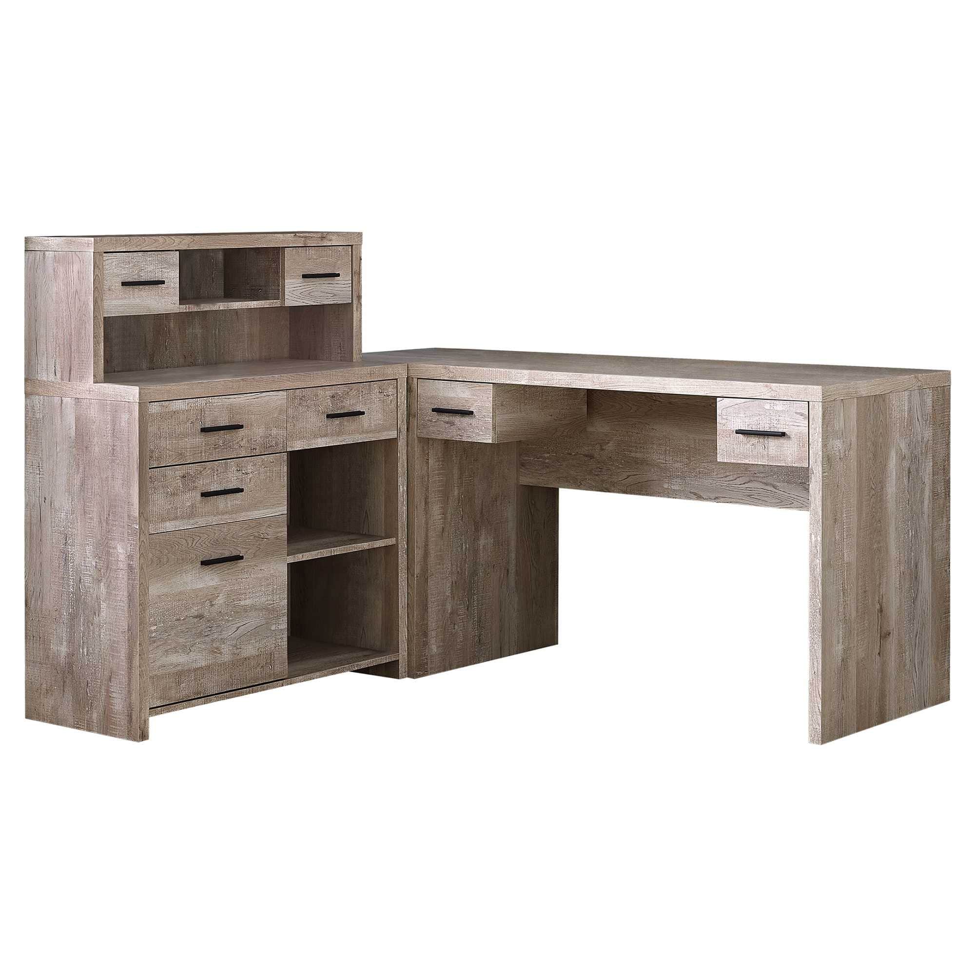 63" Taupe L Shape Computer Desk With Eight Drawers - Image 3