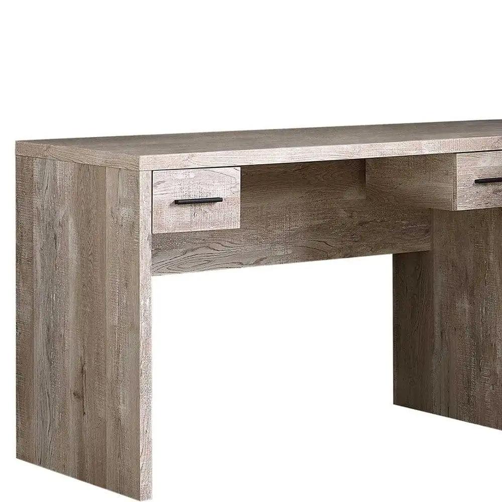 63" Taupe L Shape Computer Desk With Eight Drawers - Image 4
