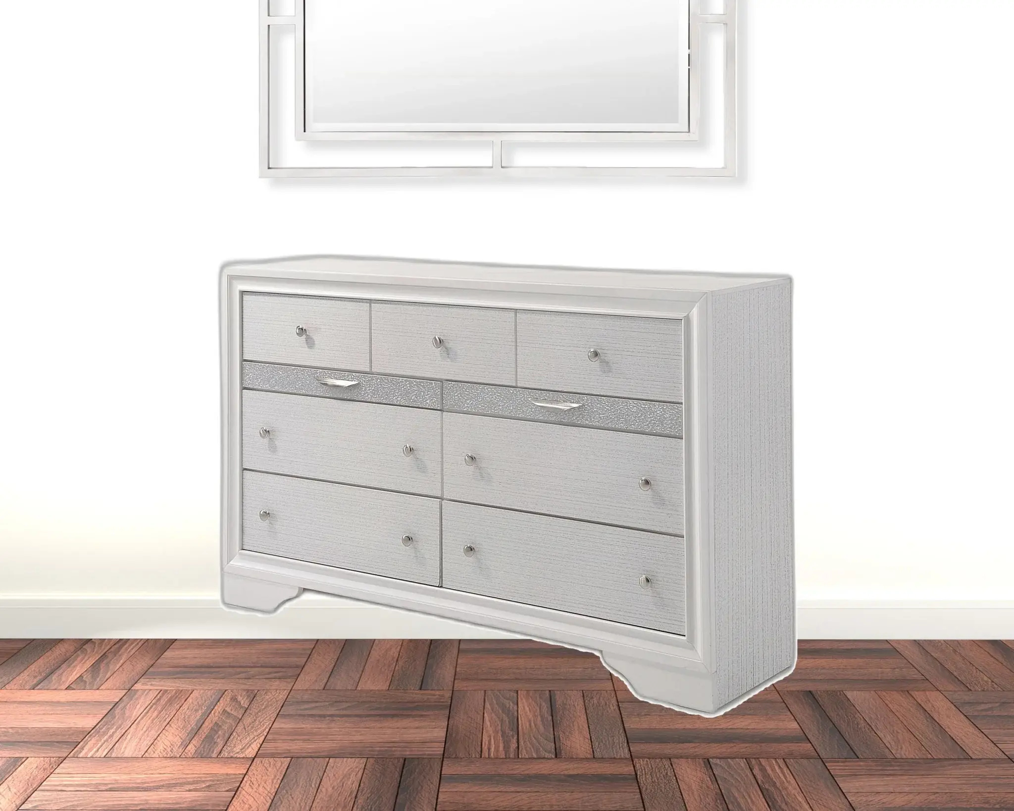 63" White Manufactured Wood Nine Drawer Triple Dresser - Image 2
