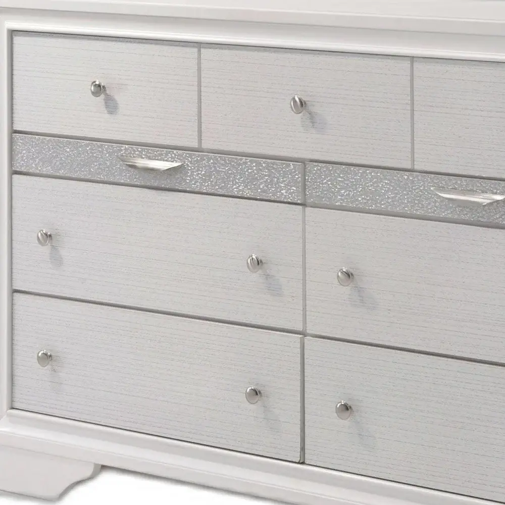 63" White Manufactured Wood Nine Drawer Triple Dresser - Image 3