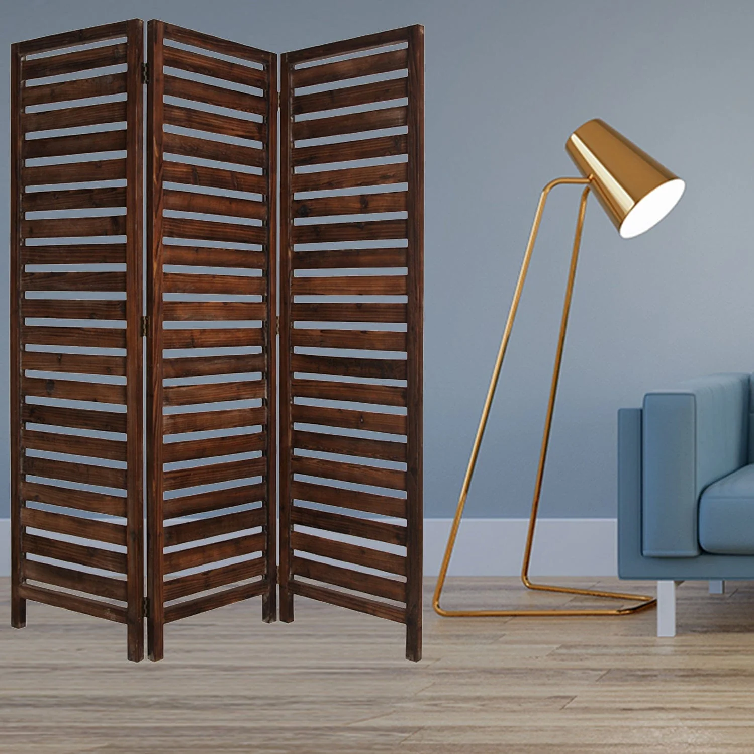 63" X 72" Brown 3 Panel Solid Wood Fortress  Screen - Image 2