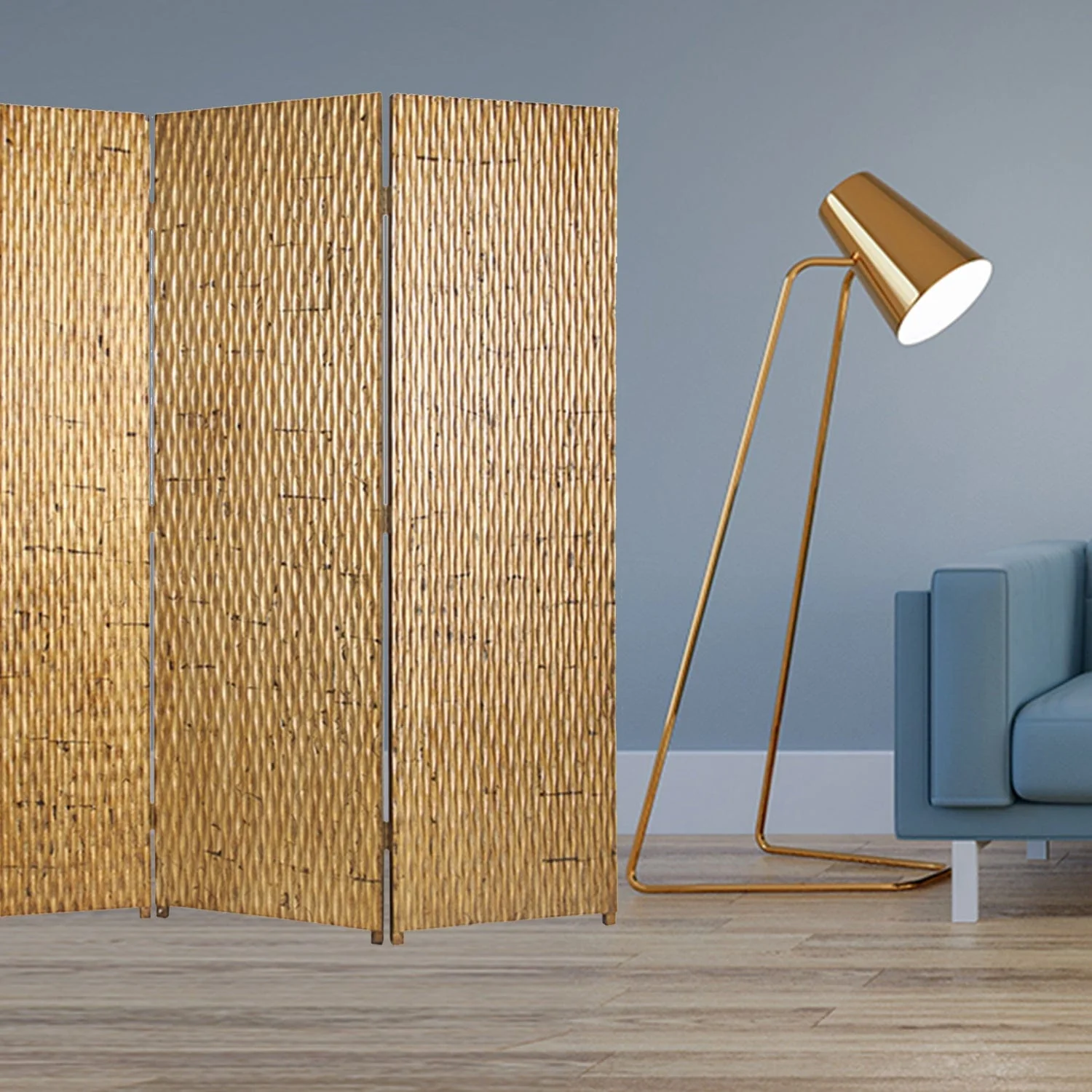 63" X 72" Gold Wood 3 Panel  Screen - Image 2