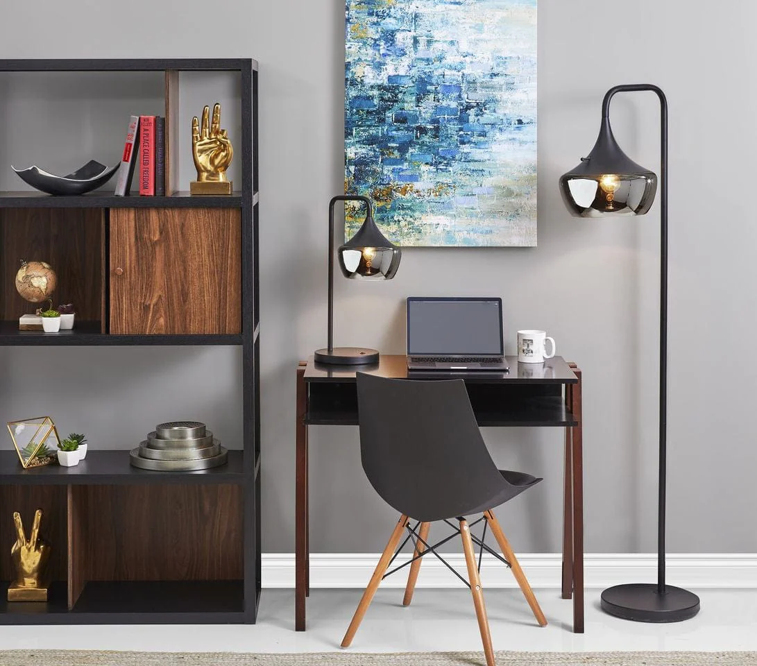 64" Black Task Floor Lamp With Black Bowl Shade - Image 3