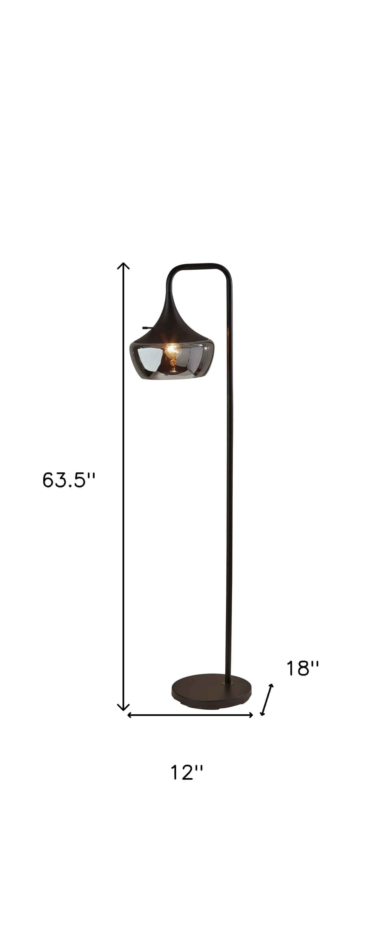 64" Black Task Floor Lamp With Black Bowl Shade - Image 4