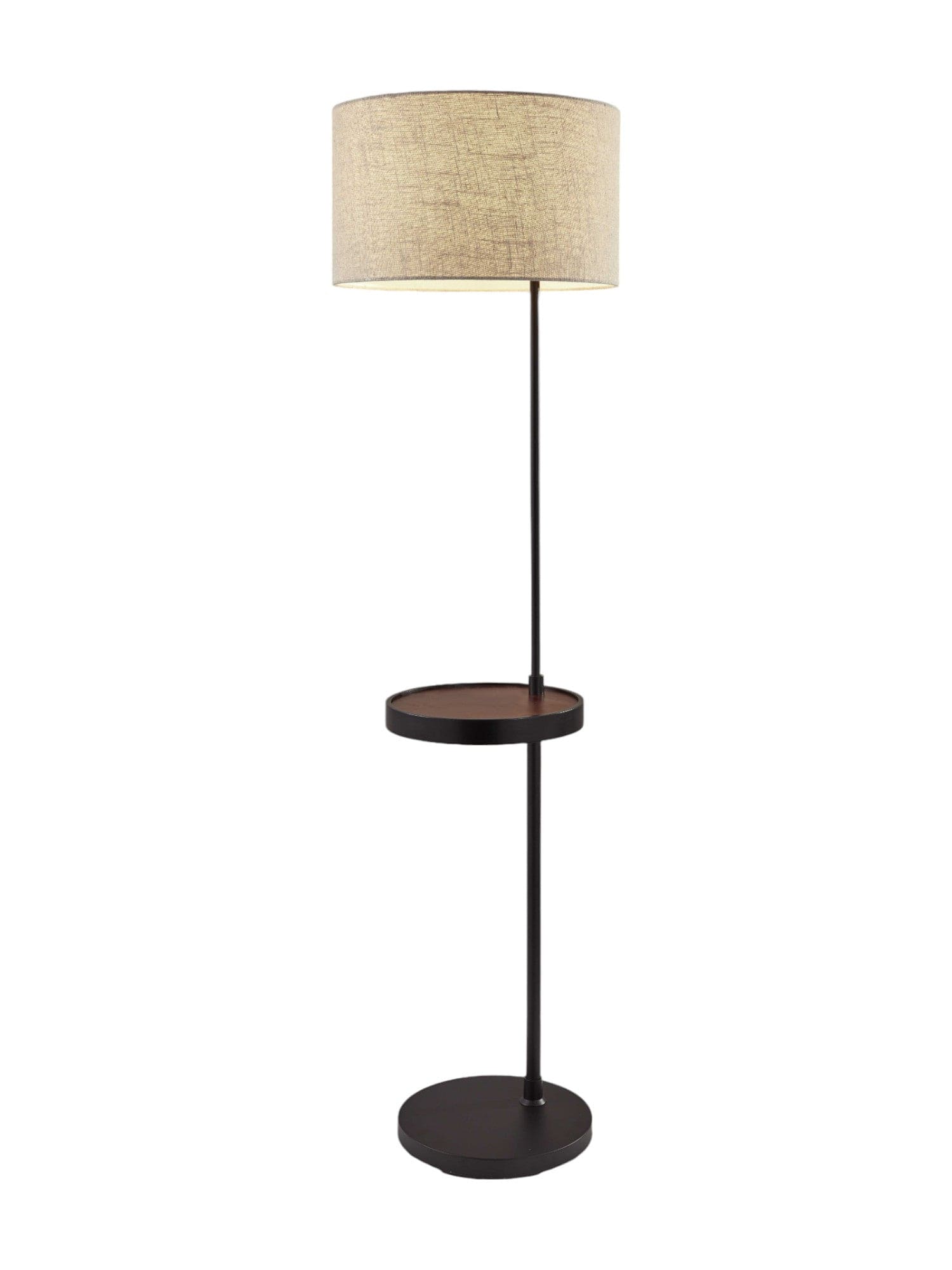 64" Black Tray Table Floor Lamp With Beige Drum Shade - Image 2