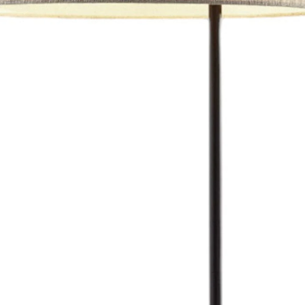 64" Black Tray Table Floor Lamp With Beige Drum Shade - Image 4
