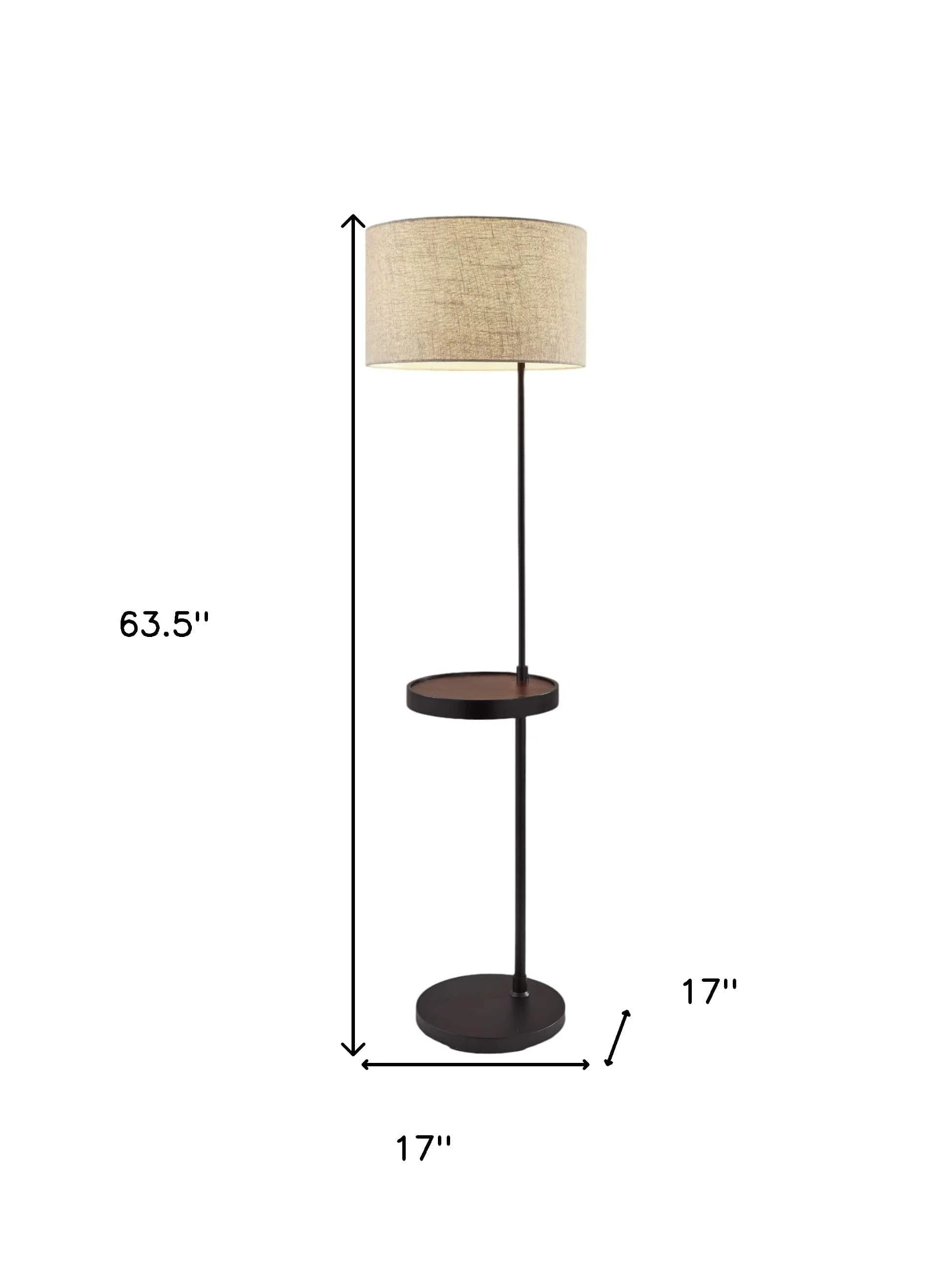 64" Black Tray Table Floor Lamp With Beige Drum Shade - Image 7