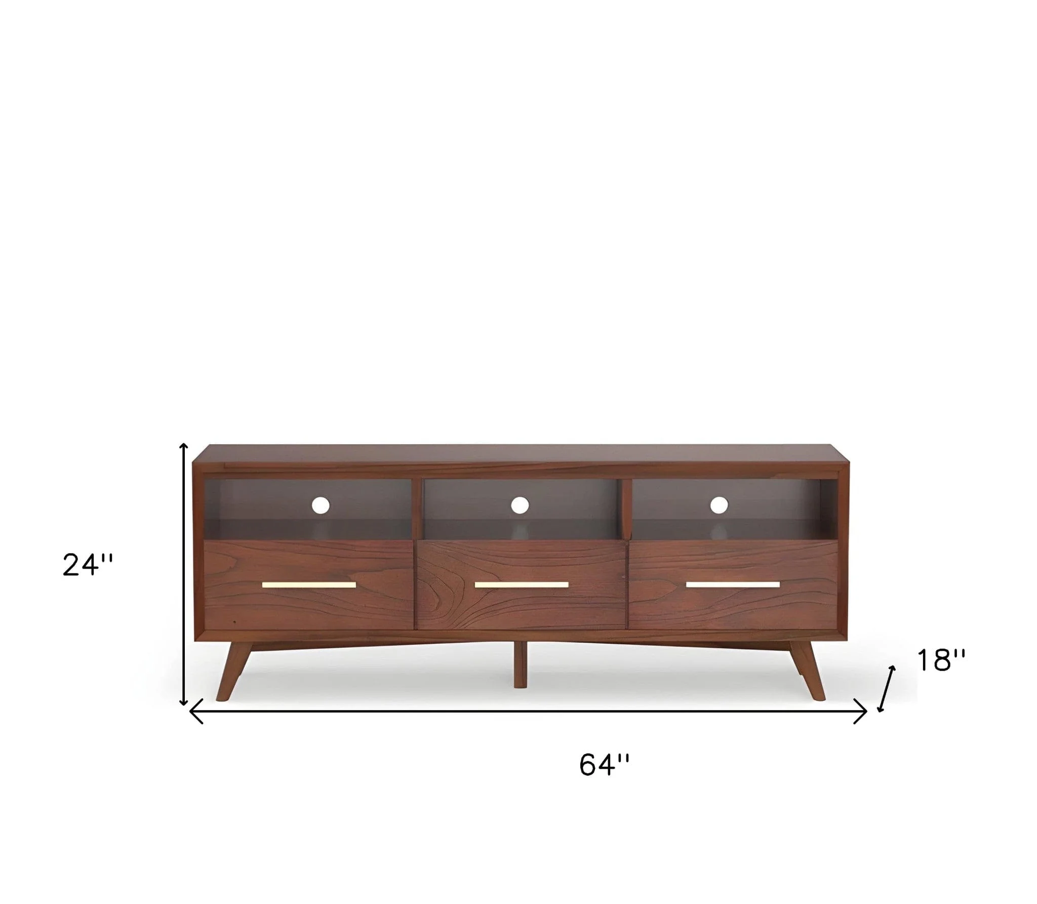64" Brown Mahogany Solid Wood Open Shelving TV Stand - Image 5