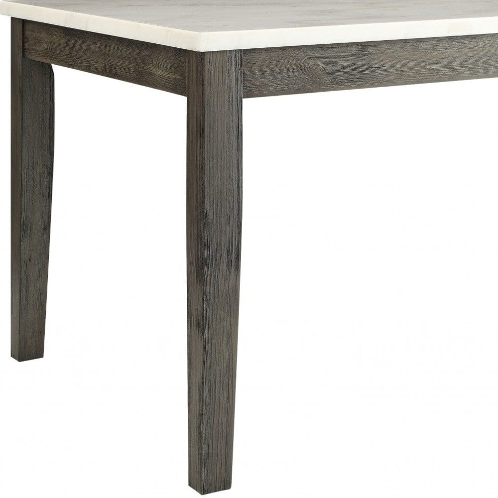 64" White And Gray Marble And Solid Wood Dining Table - Image 3