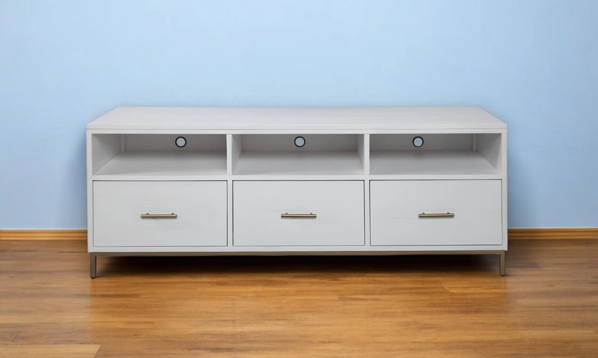 64" White Mahogany Solid Wood Open Shelving TV Stand - Image 2