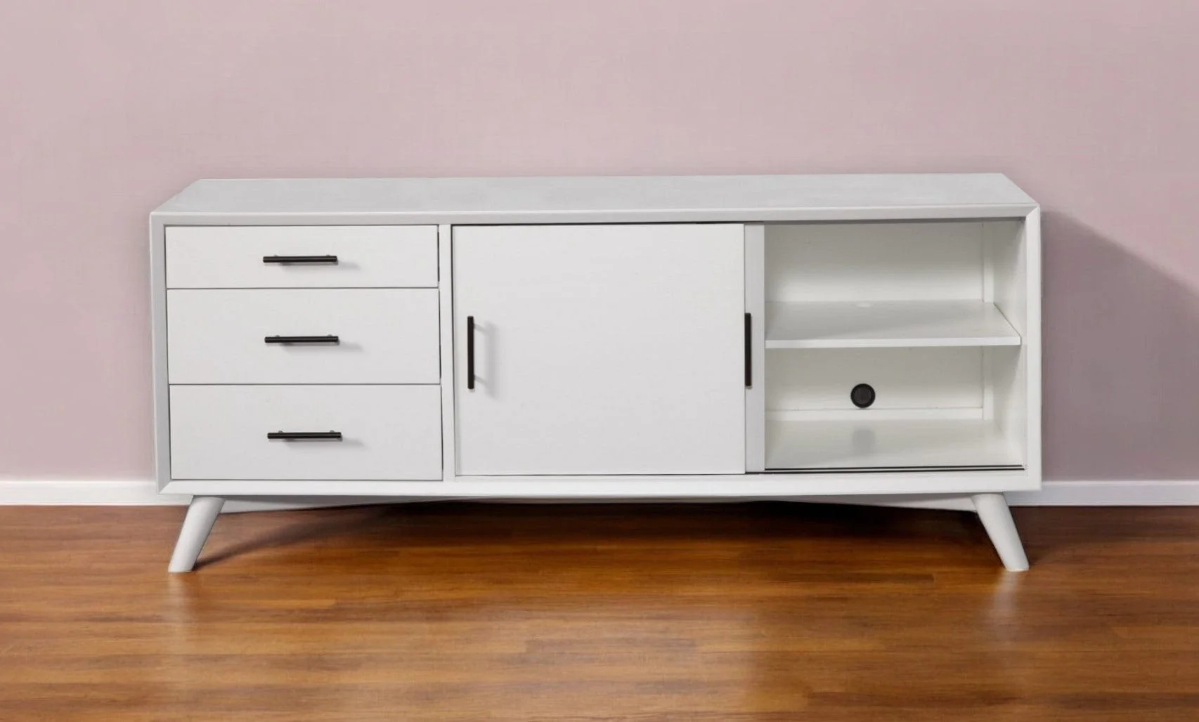 64" White Mahogany Solids Okoume And Veneer Open Shelving TV Stand - Image 2
