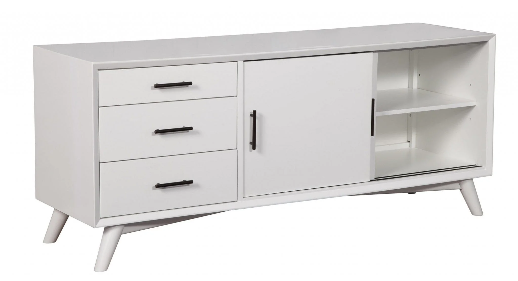 64" White Mahogany Solids Okoume And Veneer Open Shelving TV Stand - Image 4