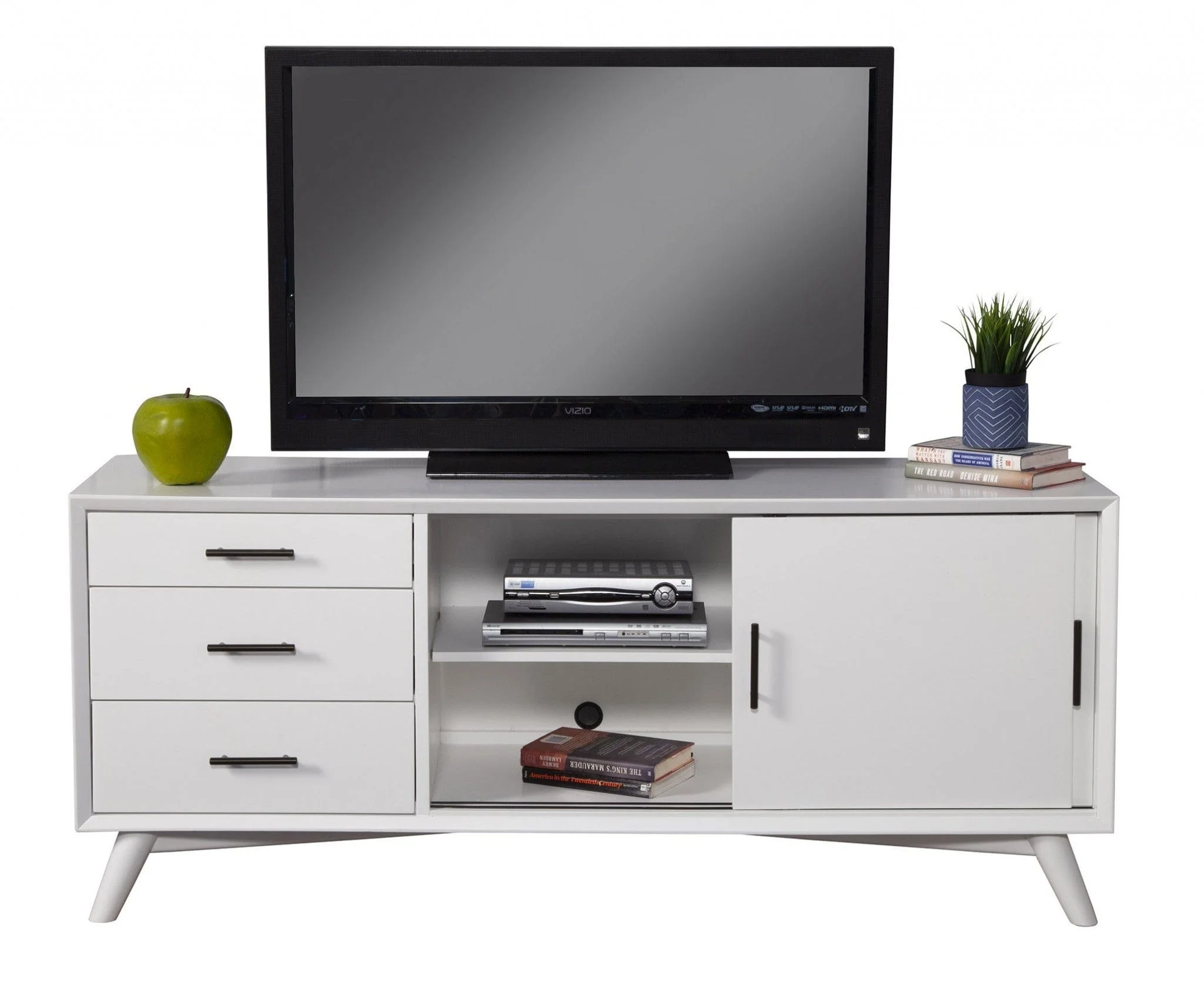 64" White Mahogany Solids Okoume And Veneer Open Shelving TV Stand - Image 8