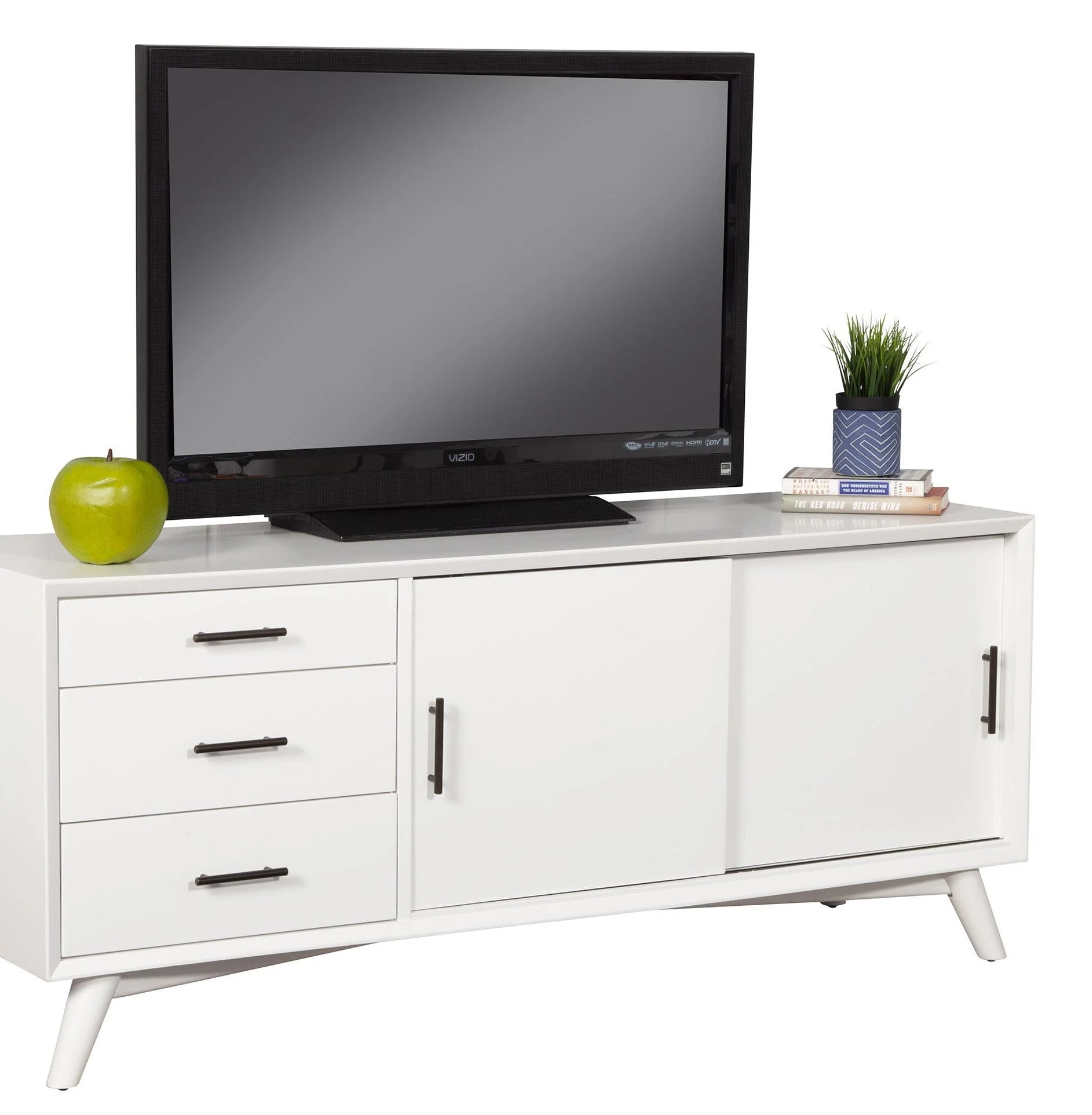 64" White Mahogany Solids Okoume And Veneer Open Shelving TV Stand - Image 9