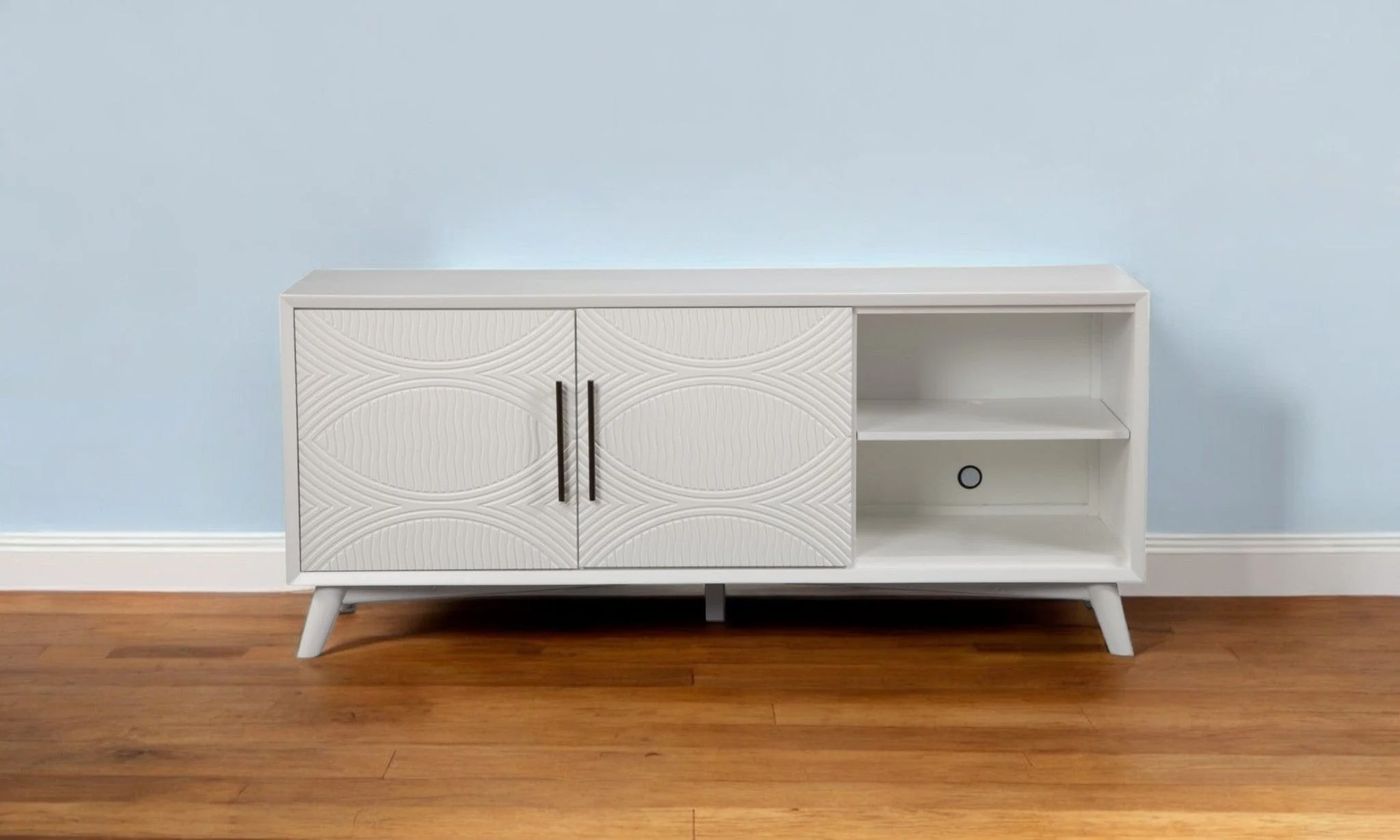 64" White Pine Solid Wood Open Shelving TV Stand - Image 2