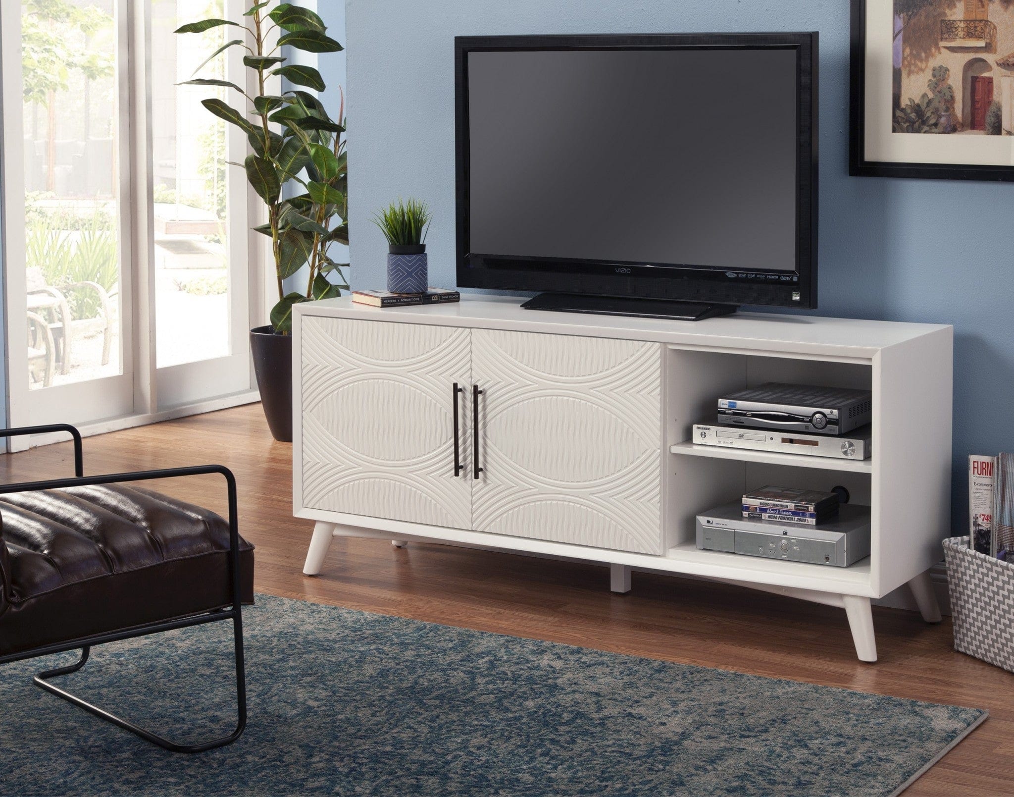 64" White Pine Solid Wood Open Shelving TV Stand - Image 6