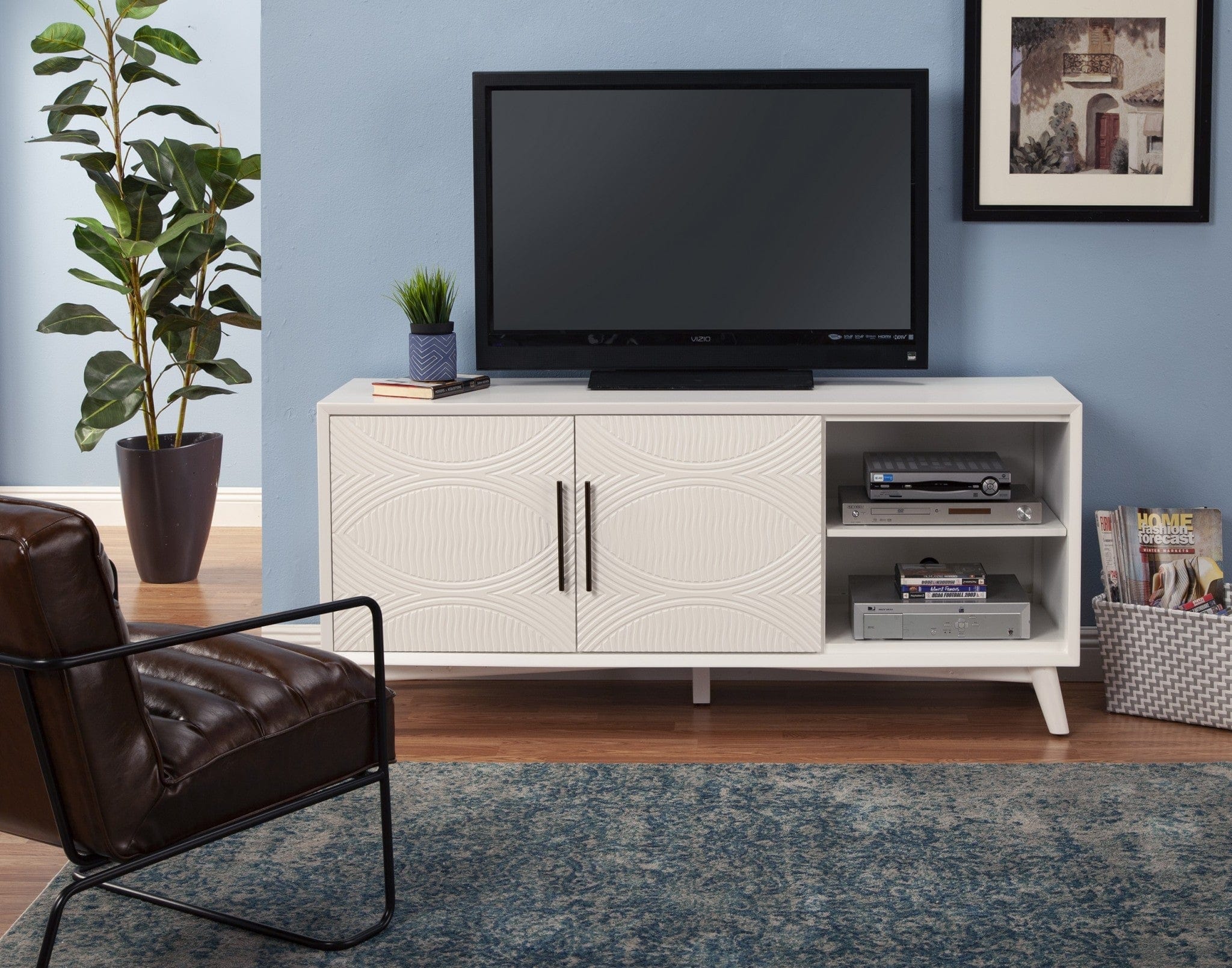 64" White Pine Solid Wood Open Shelving TV Stand - Image 7