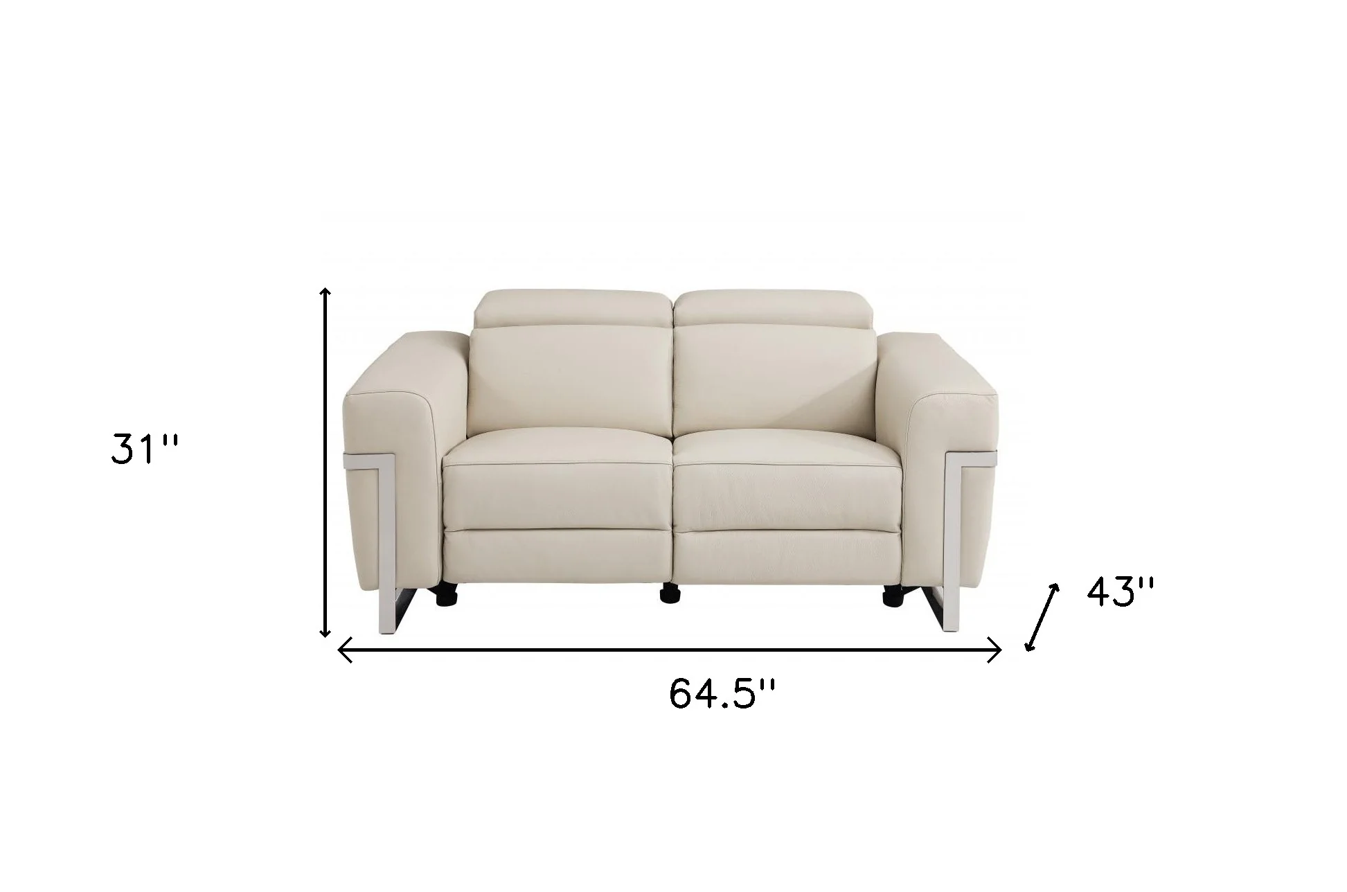 65" Beige And Silver Italian Leather Power Reclining Loveseat - Image 7