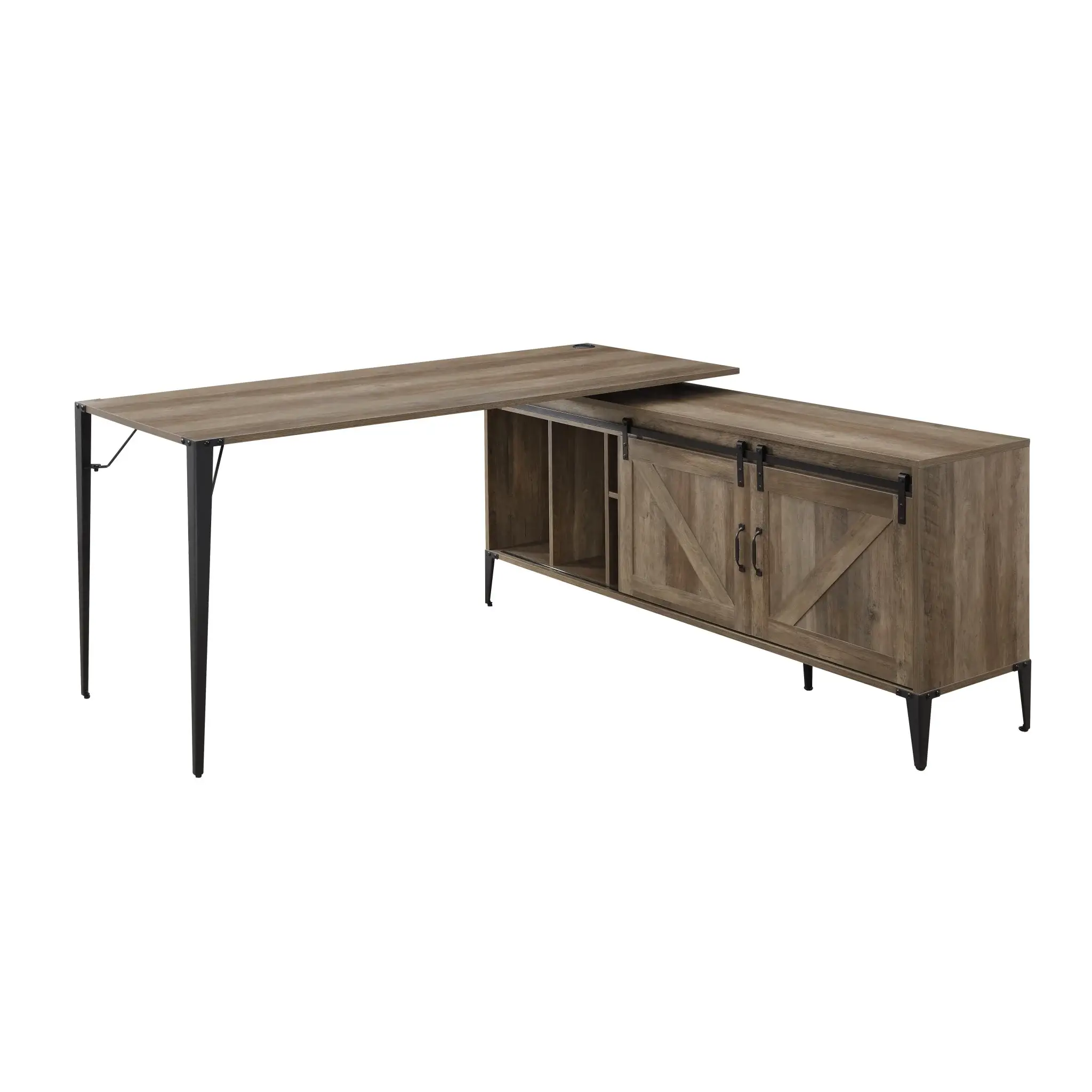 65" Brown and Black L Shape Writing Desk - Image 2