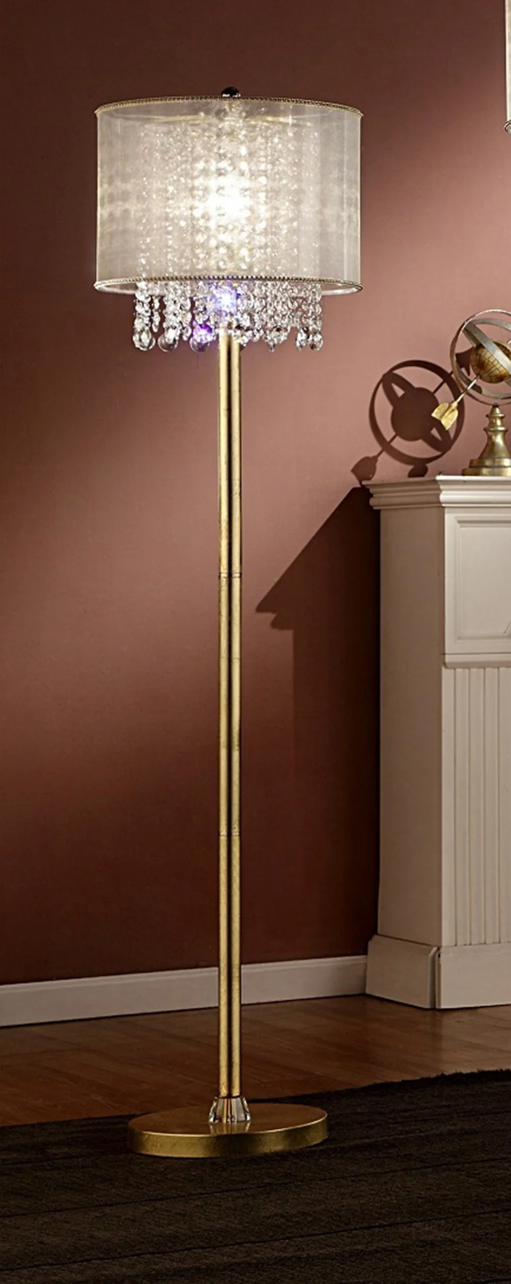 65" Gold Novelty Floor Lamp With White Drum Shade - Image 2