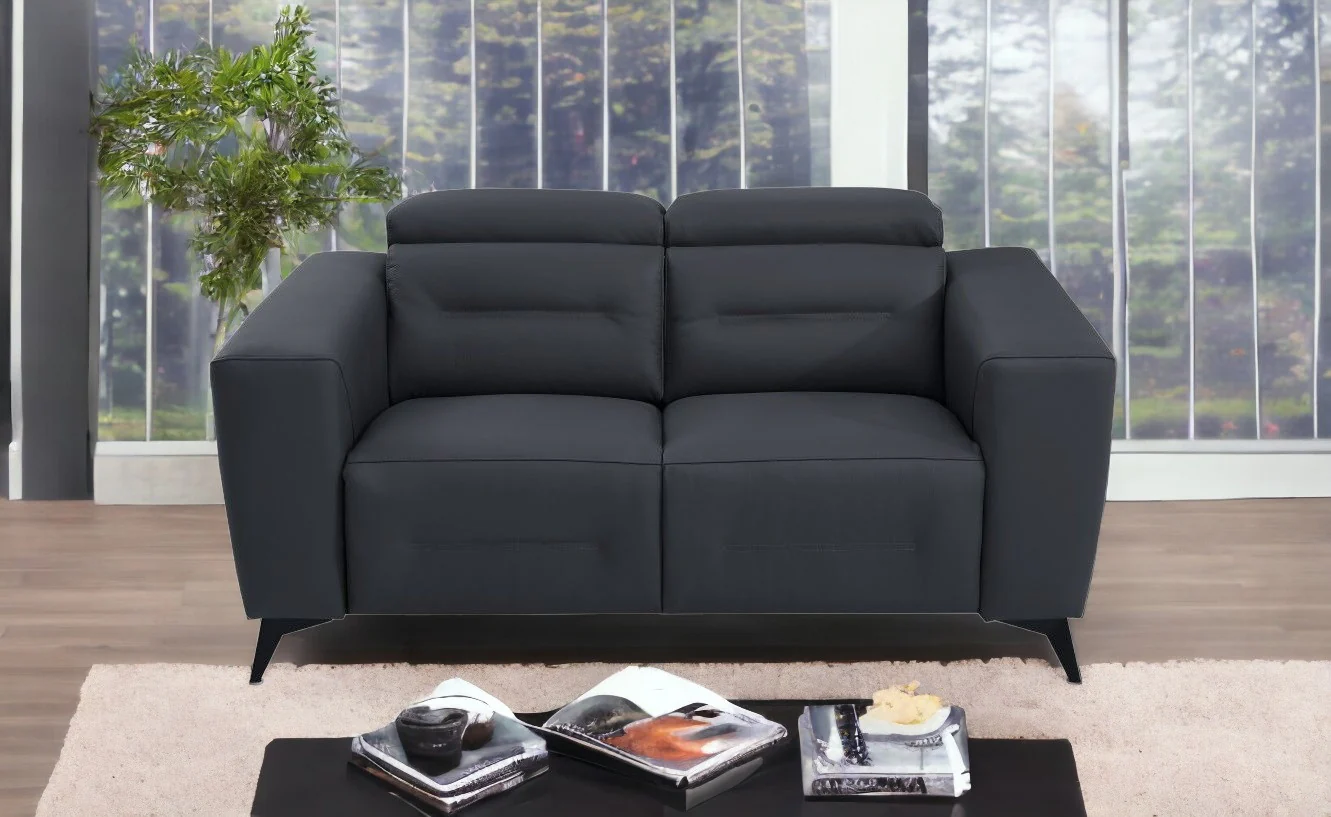 65" Gray And Black Italian Leather Power Reclining Loveseat - Image 2