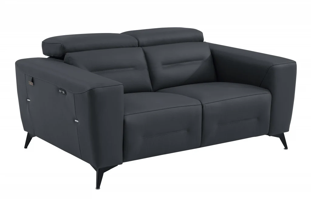 65" Gray And Black Italian Leather Power Reclining Loveseat - Image 3