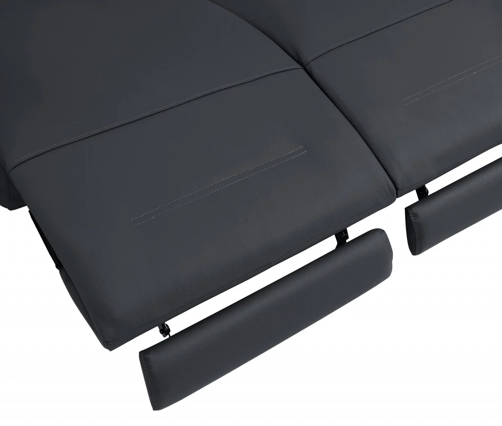 65" Gray And Black Italian Leather Power Reclining Loveseat - Image 5
