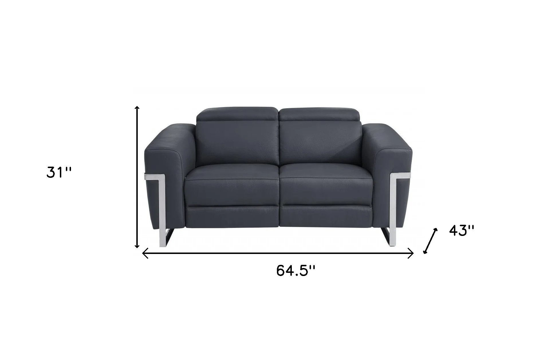 65" Gray And Silver Italian Leather Power Reclining Loveseat - Image 7