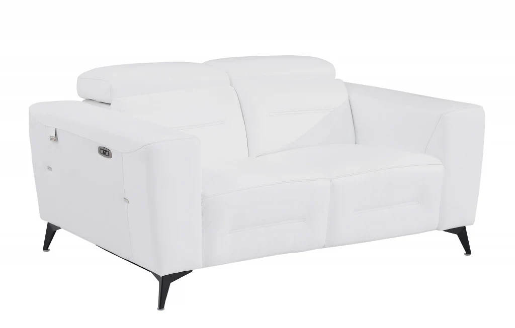 65" White And Black Italian Leather Power Reclining Loveseat - Image 3