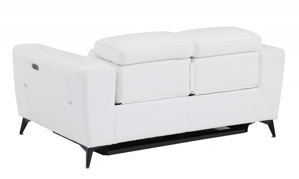 65" White And Black Italian Leather Power Reclining Loveseat - Image 4