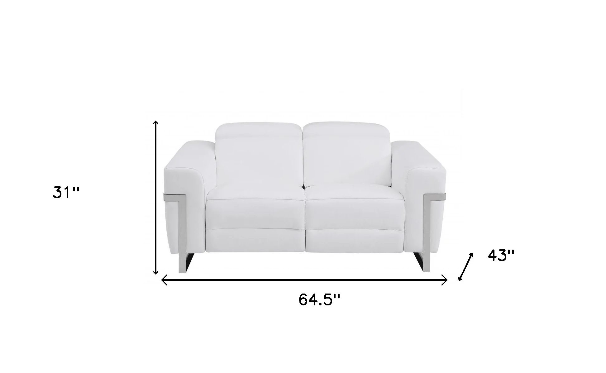65" White And Silver Italian Leather Power Reclining Loveseat - Image 7