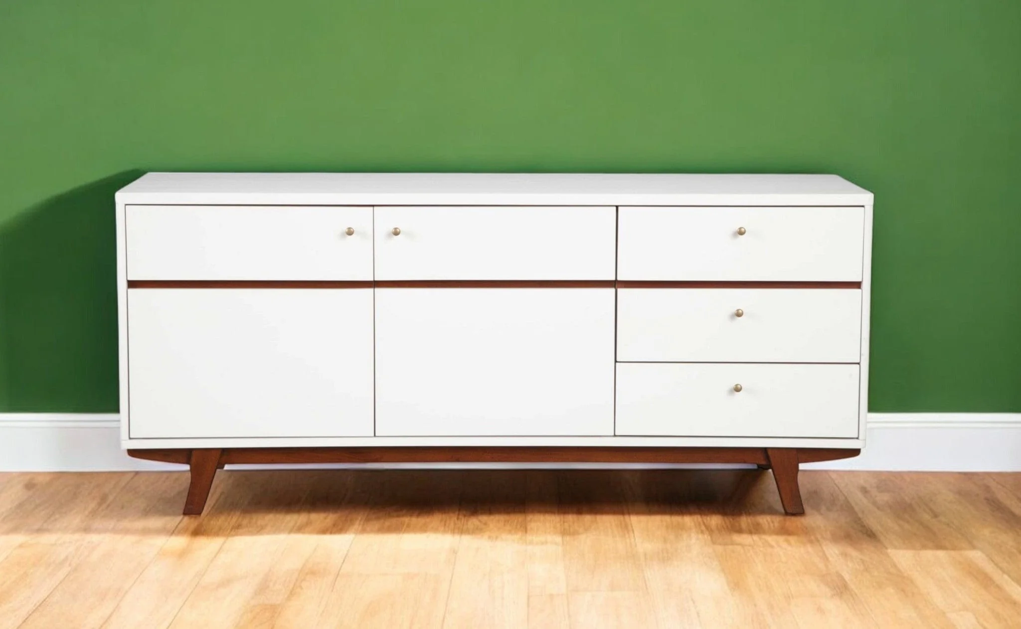 65" White Mahogany Solids And Veneer Cabinet Enclosed Storage TV Stand - Image 2