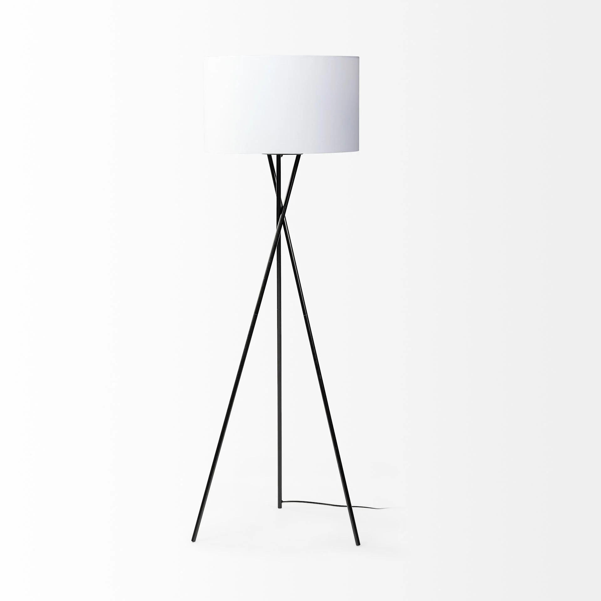 66" Black Tripod Floor Lamp With White Fabric Drum Shade - Image 3