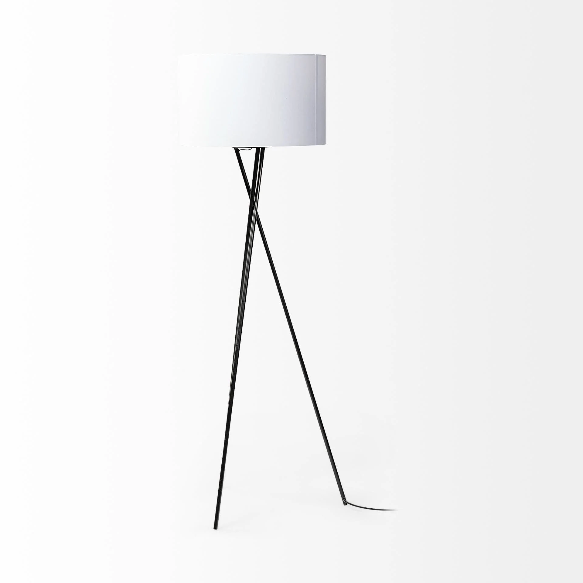 66" Black Tripod Floor Lamp With White Fabric Drum Shade - Image 4