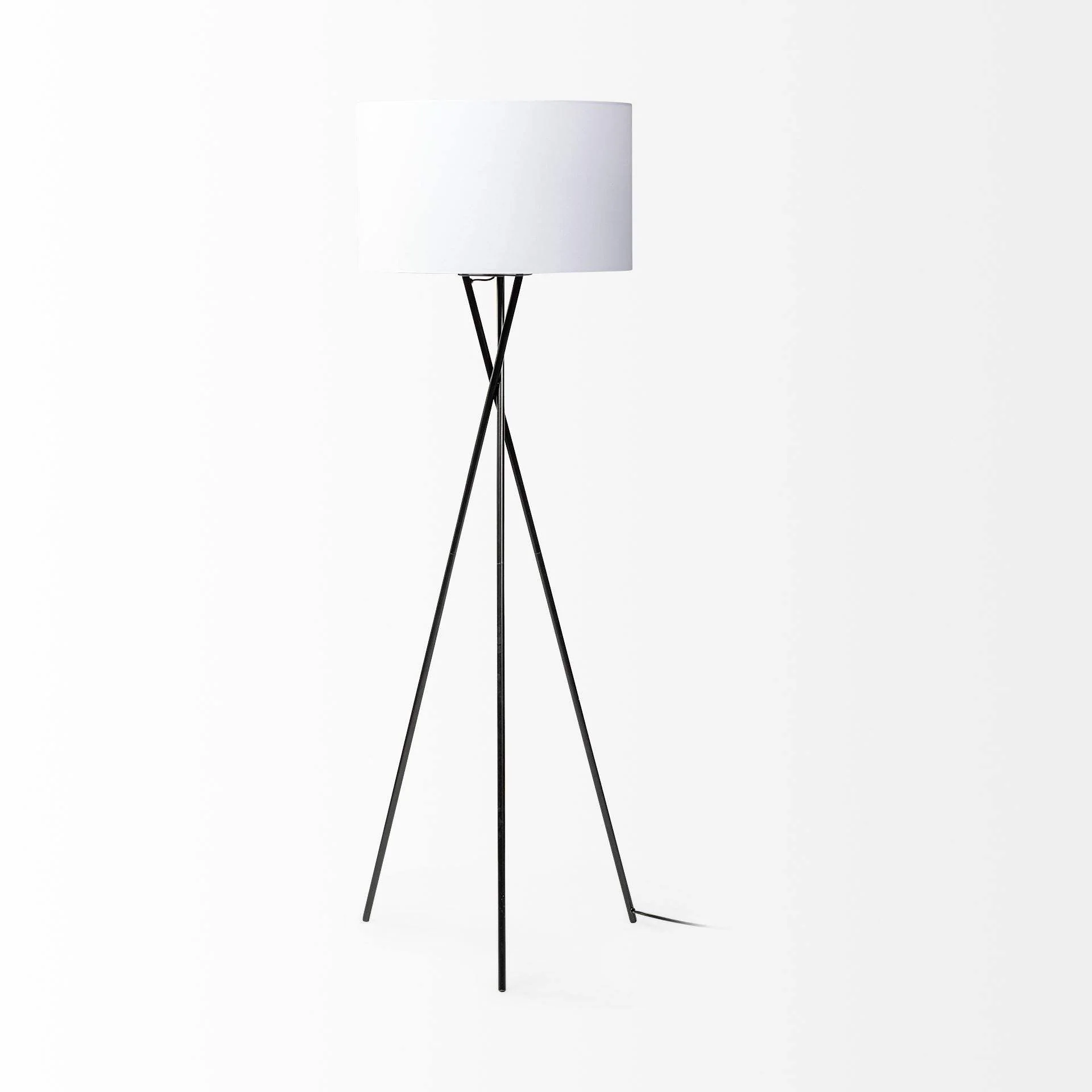 66" Black Tripod Floor Lamp With White Fabric Drum Shade - Image 5