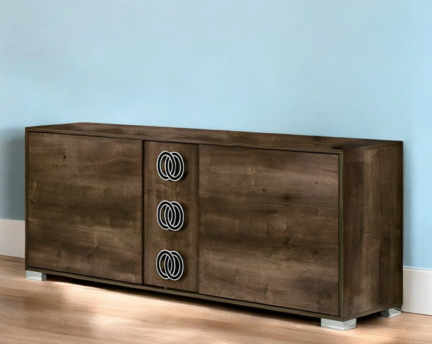 66" Brown Three Drawer Double Dresser - Image 2
