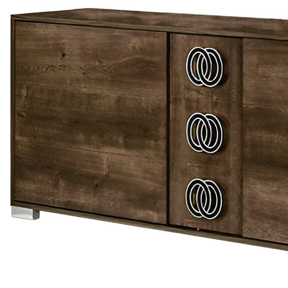 66" Brown Three Drawer Double Dresser - Image 4