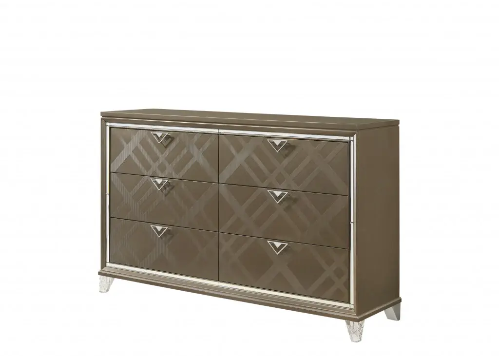 66" Champagne Solid and Manufactured Wood Six Drawer Double Dresser - Image 2