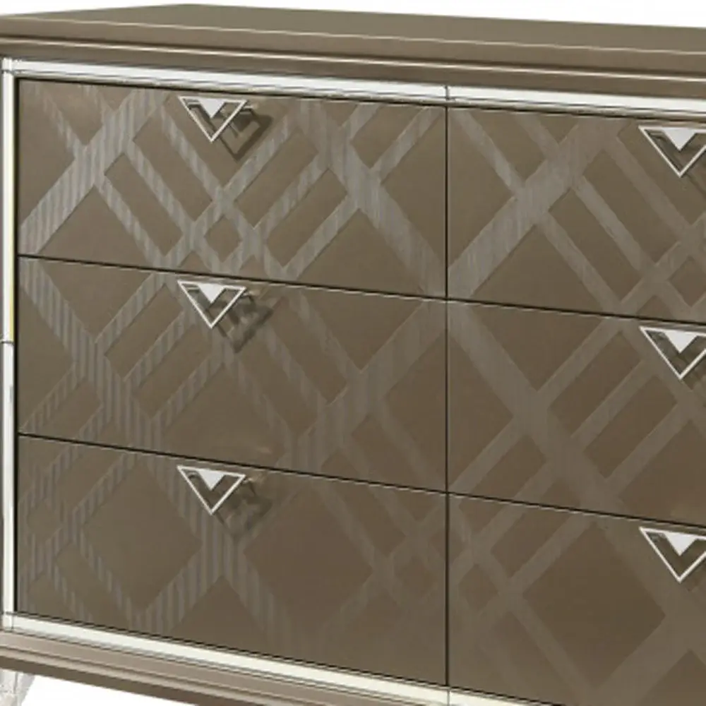 66" Champagne Solid and Manufactured Wood Six Drawer Double Dresser - Image 3