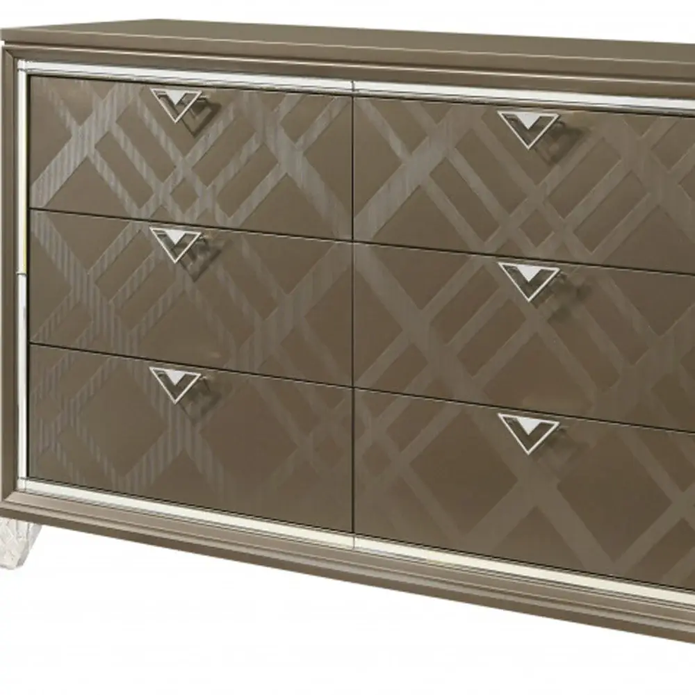 66" Champagne Solid and Manufactured Wood Six Drawer Double Dresser - Image 4