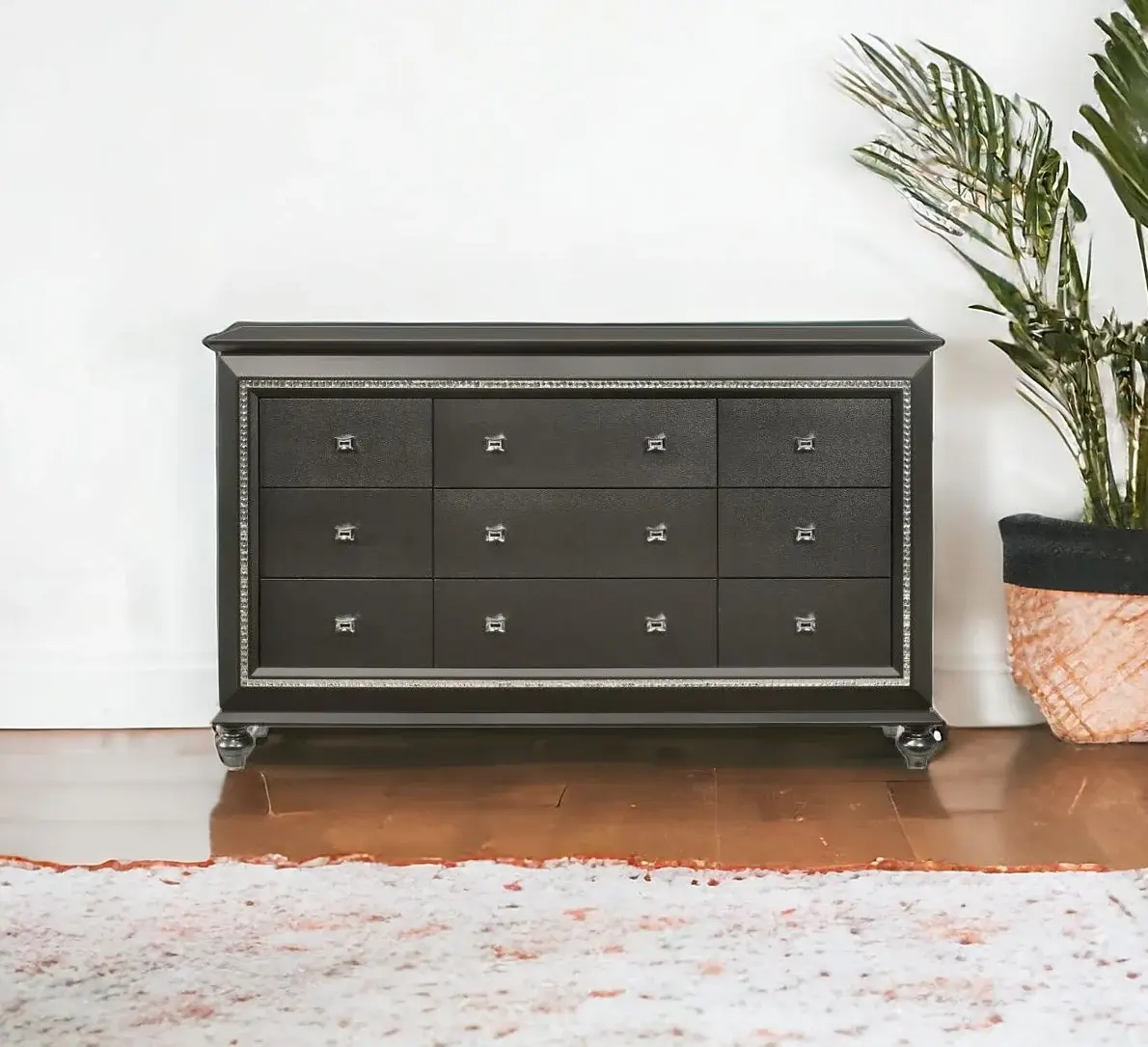 66" Gray Solid and Manufactured Wood Nine Drawer Triple Dresser - Image 2