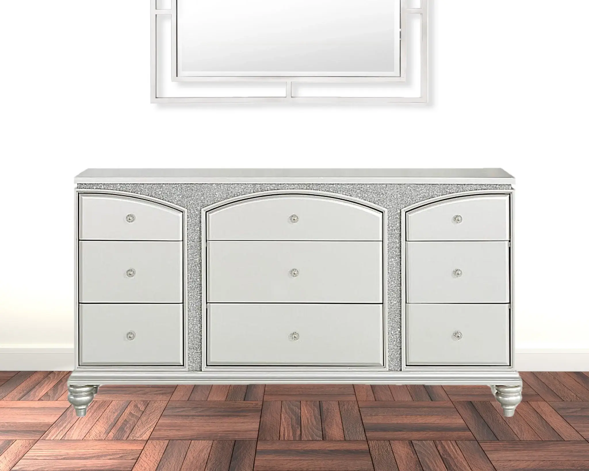 66" Platinum Manufactured Wood Nine Drawer Dresser - Image 2