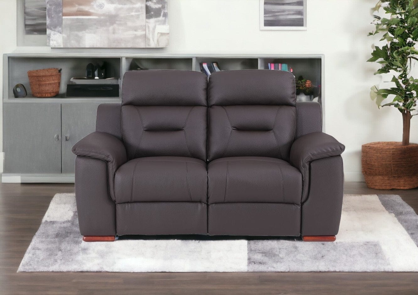 67" Brown Faux Leather Manual Reclining Loveseat - Image 2