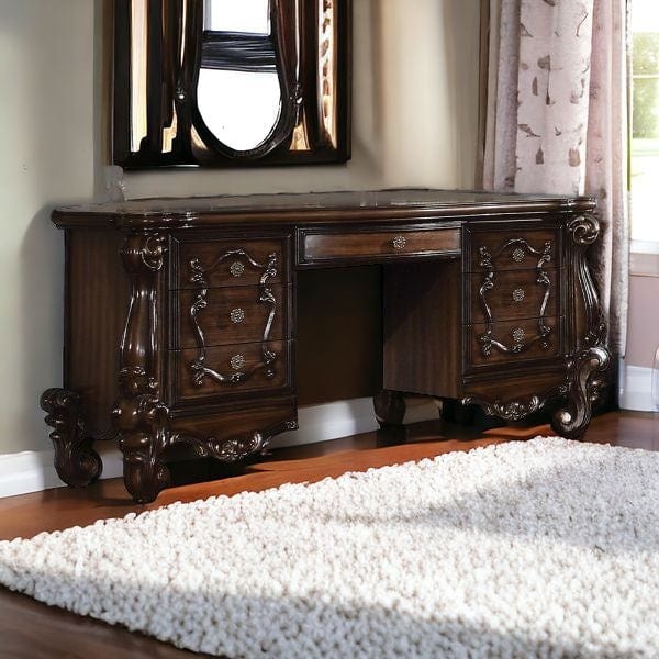 67" Brown Vanity Table With Seven Drawers - Image 2